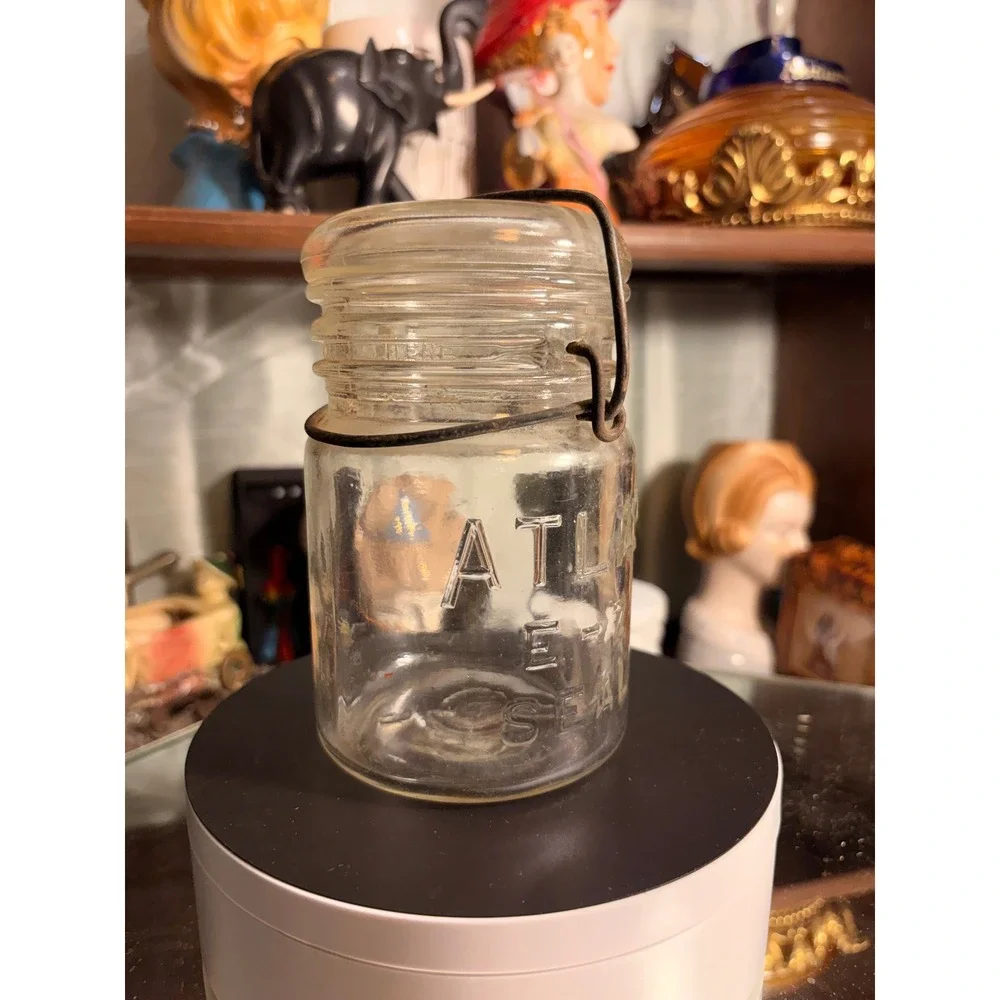 Vintage Atlas E-Z Seal Clear Glass Canning Jar with Wire Bail Lid Hazel-Atlas